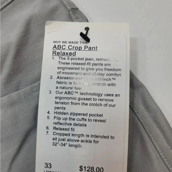 Lululemon ABC Pant Relaxed Fit Crop Pant Utilitech Fabric Seal Gray Size… - Picture 3 of 10
